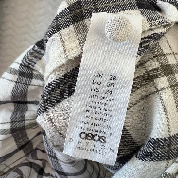 Asos Curve Flannel Check Button Down Open Back Balloon Sleeve Skater Dress Sz 24 - Picture 12 of 13